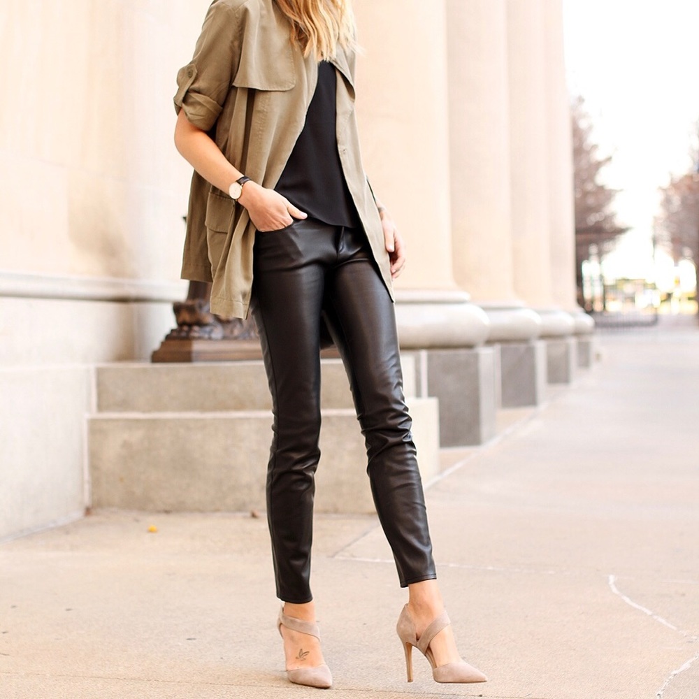 Ann Taylor Black Faux Leather Drawstring Pants - Picture 2 of 8